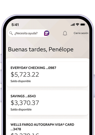 Presentación del producto. Animación que muestra la función Perspectivas en la app de Wells Fargo Mobile.